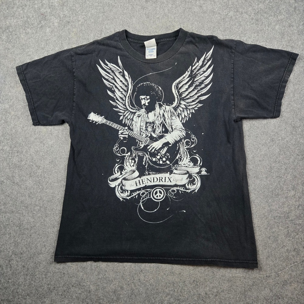 Jimi Hendrix T Shirt Mens‎ Large Black Angel Wing Graphic Rock Tennessee River